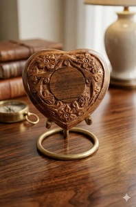 Rosewood Heart Urn Floral Filigree Carved Wood <b>Keepsake</b> <b>Memorial</b> Urn rosewood heart urn carved wooden heart urn floral carved - Product Image 1