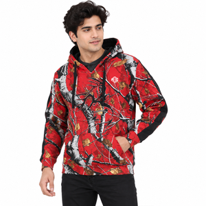 Trendy <b>Red</b> Camo Printed Pullover Hoodie Graphic Streetwear Sweatshirt Contrast Sleeve Casual Hooded Top Wholesale OEM Custom USA - Product Image 1