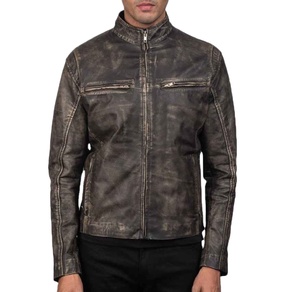 High Street Mens <b>Long</b> Winter <b>Leather</b> <b>Jacket</b> with Front Custom Logo Printing Windproof Stand Collar Zipper Closure Plain Dyed - Product Image 1