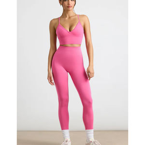 Ensemble de yoga d'hiver sans coutures 2 pièces pour femme : Soutien-gorge de sport dos nu à licou et Legging taille haute en Spandex/Polyester, extensible dans les quatre sens, couleur unie - Product Image 5