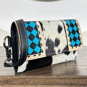 Cartera Cruzada de Cuero Hecha a Mano con Diseño de Tablero de Ajedrez para Mujer, Cartera Larga de Cuero Vacuno Genuino con Tarjetero - Product Image 5