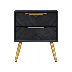 Table de chevet géométrique en bois de la collection GALAXY, 2 tiroirs, noire, avec poignées dorées, personnalisable - Product Image 1
