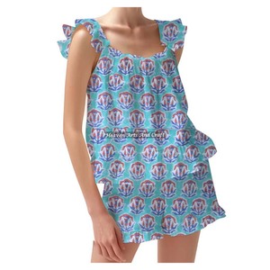 Vente chaude fille vêtements de nuit Shorts pyjama ensemble 100% coton tissu printemps/été Floral ajusté bretelles volants garniture manches PJ ensemble - Product Image 5