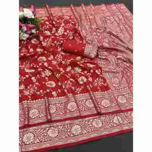 FASHIONABLE DOLA SILK WEAVING WORK SAREE WITH UNSTITCHED <b>BLOUSE</b> <b>RED</b> - Product Image 1