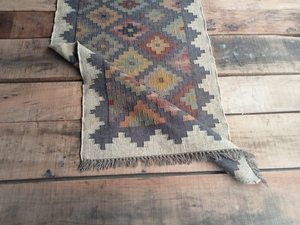 Tapis Kilim Géométrique Rectangulaire Fait Main Tufté à la Main en Laine, Acrylique et Latex Écologique à Poils Moyens pour Salon, Nettoyage Localisé - Product Image 6
