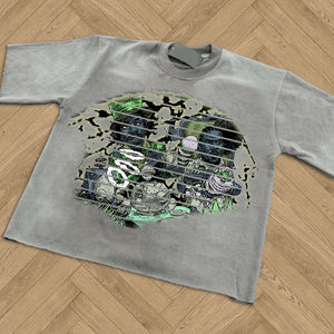 Wholesale Mens Cotton Box Fit Crop <b>Tshirt</b> Custom logo Screen Print Oversized T-shirt - Product Image 3