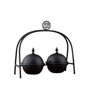 New Chinese Style Black Metal Hammered <b>Lidded</b> <b>Bowls</b> <b>with</b> Stand - Product Image 1
