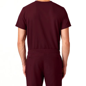 Blusa Médica para Hombre, Color Borgoña, Cuello en V, con Bolsillo en el Pecho, Uniforme de Hospital, Tela de Algodón y Poliéster - Product Image 2