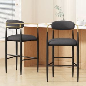 Set of <b>2</b> Counter Height <b>Bar</b> <b>Stools</b> with Iron Legs Gray Fabric Upholstered Kitchen Island Barstools 260L Seating - Product Image 3