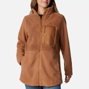 Chaqueta de Forro Polar Marrón para Mujer, Manga Larga, Cuello Alto, Cierre de Cremallera, Largo Regular, Abrigo Cálido de Invierno, Color Sólido, Transpirable - Product Image 1