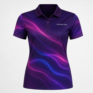 Custom Purple Magenta Neon Wave <b>Womens</b> <b>Polo</b> <b>Shirt</b> Quick Dry Breathable Short Sleeve Performance Uniform WPS-0738 - Product Image 1