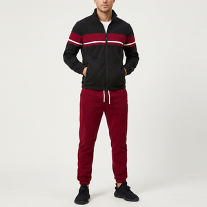 Men Polyester Tracksuit <b>Black</b> Maroon Color Block Athletic Activewear Full Zip Jacket <b>Pants</b> Set Training Sportswear Manufacturer - Product Image 1
