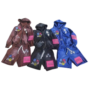 Ensemble unisexe personnalisé automne : sweat à capuche zippé en polaire de haute qualité et short de jogging délavé style vintage, veste zippée décontractée et short délavé soleil - Product Image 1
