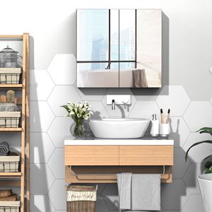 Armadietto a Specchio da Bagno a Doppia Anta 24x22 con Cornice in Acciaio, Bianco, Montaggio a Parete - Product Image 2