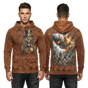 Sudadera con Capucha Color Naranja Óxido, Estampado Gráfico Chaos Rebellion, Ropa Urbana para Hombre, Lavado Vintage, Sudadera Oversize de Felpa, Prenda Personalizada - Product Image 6