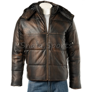 New Fashion Design <b>Men</b> <b>Shearling</b> Leather <b>Jacket</b> With Hooded Collar Solid Color High Quality Leather <b>Jackets</b> - Product Image 4