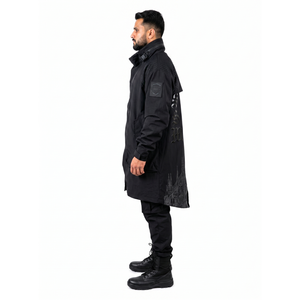 Custom Techwear Men's 3L <b>Waterproof</b> Corduroy Shell Jacket Oversized Asymmetric <b>Trench</b> Coat Stand Collar Vintage Decoration - Product Image 3