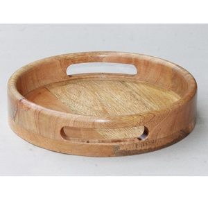 Premium Oval Nesting Acacia Wood Serving Trays Set 2 Sleek <b>T</b>-<b>Bar</b> Brass Handles Disposable Eco-Friendly Modern Luxury ROSHAN - Product Image 4