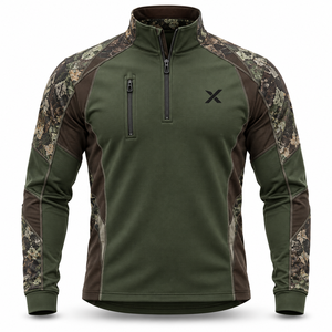 Camisetas de caza con cierre de cremallera parcial, de media cremallera y de capa intermedia |   Camuflaje - Verde Oliva - Seis Colores |   Fabricante y Proveedor de Ropa de Caza | - Product Image 1