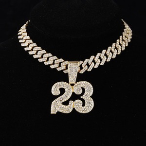 Nouveau Collier Cubain Tendance Numéro 23 avec Pendentif, en Alliage, Entièrement Sertie de Cristaux, Pendentif Ras du Cou Hipster, Bijou Personnalisé en Argent, Cadeau - Product Image 2