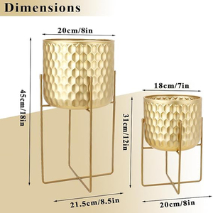 Ensemble de 2 jardinières dorées avec support, support de plantes en métal pour intérieur et extérieur, jardinières modernes, pots de fleurs pour le salon - Product Image 4