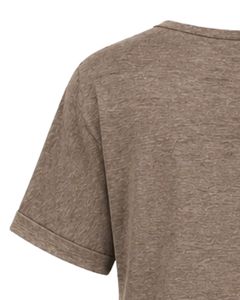 Custom Taupe V Neck Womens Casual T Shirt Short Sleeve Cotton Blend Soft Lightweight Pocket Tee Summer Comfortable Fashion <b>Top</b> - Product Image 3