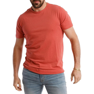 Camiseta de Punto Casual para Hombre, Cuello Redondo, Manga Corta, Color Rojo Sólido, Corte Ajustado, Largo Regular, 100% Algodón Jersey - Product Image 1