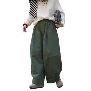 Pantalones de cintura alta para mujer, de pierna ancha, de color liso, de lona, holgados, largos, informales, de otoño, con cintura elástica y bolsillos - Product Image 1