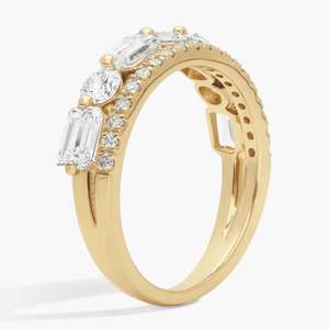 Anillo de Diamante Cultivado en Laboratorio, Bonito Regalo de Compromiso y Boda, Anillo de Doble Hilera con Múltiples Formas, Corte Esmeralda, Oro de 10K-18K, Plata de Ley 925/935 - Product Image 3
