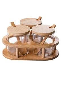 Plateau de service carré en bambou écologique classique personnalisé, bols en céramique, couvercles en bois, plateau de service multi-compartiments pour en-cas - Product Image 4