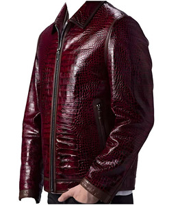 Veste en cuir pour homme, veste de motard en cuir, veste en cuir de crocodile, veste texturée en crocodile faite à la main, veste décontractée - Product Image 4