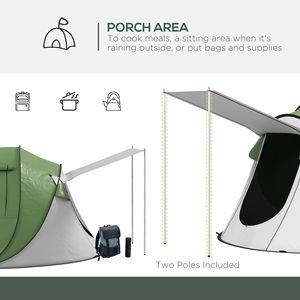 Tenda Pop-up Verde per 2-3 Persone con Veranda, Impermeabile 3000mm, Borsa per il Trasporto, per Campeggio ed Escursionismo - Product Image 5