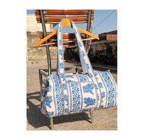 Handmade Bohemian Indigo Printed Duffle Bag with Two Straps Quilted Cotton Weekender/Yoga/Gym - Product Image 1