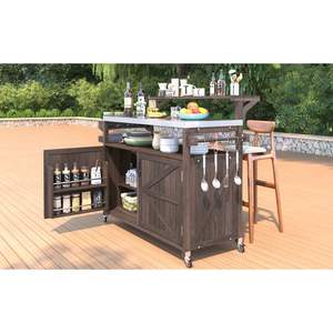 K & K 53.3 "îlot de cuisine extérieur armoire de rangement en bois massif étagère réglable en acier inoxydable étagère à épices extérieur roulant - Product Image 5