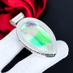 Colgante Gigante de Topacio Místico, Plata de Ley 925, Hecho a Mano, con Facetas, Joyería Bohemia, Regalo para Mujer - Product Image 5