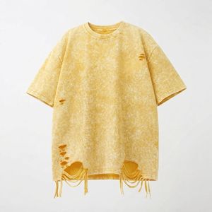 Camiseta de Manga Corta para Hombre, de Algodón, Tejido de Punto, Estilo Desgastado, Lavado Ácido, Transpirable, 240g, Vintage, Oversize, Estilo Urbano - Product Image 5