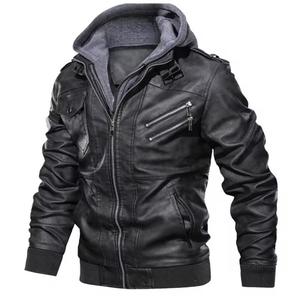 Chaqueta Bomber con Capucha de Cuero PU Sólido para Hombre, Cuello Mandarín, Cierre de Cremallera Transpirable, Manga Regular, Ropa Exterior Cortavientos de Otoño - Product Image 3