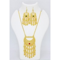 Bijoux arabes COLLIER ENSEMBLE ETHNIQUE MODE AFRICAIN PLAQUÉ OR Chaîne Pendentif boucles d'oreilles Dubaï EAU Indien Bijoux