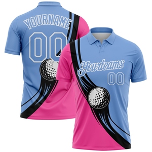 Vente en gros directe OMMIZ INDUSTRY, polo de golf personnalisé bleu clair rose-noir avec motif 3D, performance optimale - Product Image 1