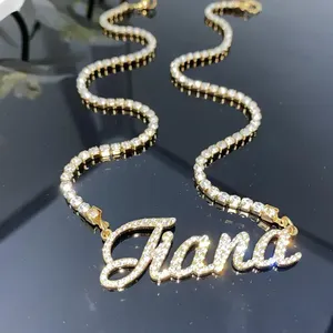 Luxury Silver Plated 925 Silver Hiphop Charm Letter Pendant Necklace Brilliant Cut Stones Channel Set Unisex Party Everyday Wear - Product Image 2