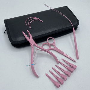 Wholesale Baby Pink Micro-<b>bead</b> Hair <b>Extension</b> Tools Kit Stainless Steel Professional Two Holes Pliers,Clips With Custom Case - Product Image 2