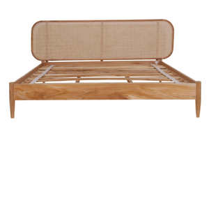 Cama Doble de Madera Merlin de Diseño de Mediados de Siglo con Cabecera de Ratán y Estructura de Madera de Teca - Product Image 5