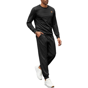 Ensemble de survêtement rouge pour homme à col zippé, tricoté, couleur unie, décontracté, saison automne, tissu polyester respirant - Product Image 2