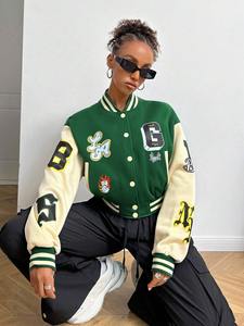 Premium letterman varsity <b>jacket</b> womens chenille embroidery applique patchwork <b>fleece</b> wool blend <b>thick</b> warm durable streetwear - Product Image 4