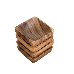 Tazón de madera ecológico hecho a mano para servir ensalada de frutas y aperitivos, de forma cuadrada y 4 piezas de tamaño mediano. - Product Image 1