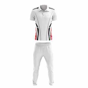 Custom Sublimated Cricket Uniform Set White Red Black Team Name Number 10 Breathable Short Sleeve Men's All Seasons Apparel - Product Image 2