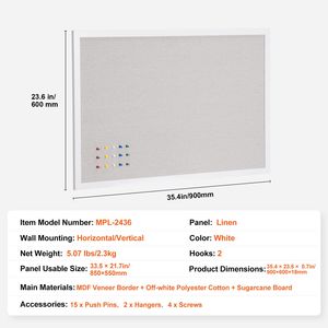 Pannello in Sughero Bianco 91x61 cm con Superficie in Lino, Elegante Bacheca da Parete per Casa e Scuola, Funzionale Tabellone per Messaggi - Product Image 4