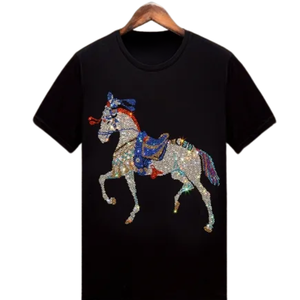 Camiseta con Pedrería de Caballo para Mujer y Hombre, Top de Lujo con Cristales, Camiseta de Diseñador Brillante, Logotipo Personalizado de Alta Calidad - Product Image 1