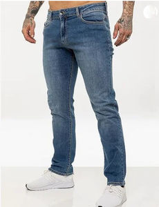 Jeans de Mezclilla para Hombre, Corte Recto, Elásticos, Cintura Flexible, con Remaches, Lavado Desgastado, Diseño Sólido - Product Image 3