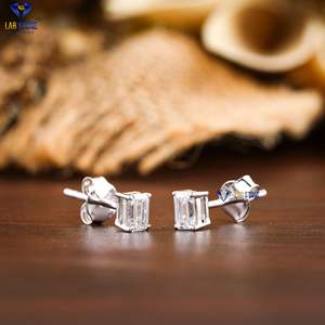 0,40 TDW Emerald Cut Labgrown Diamond Stud Pendientes 18K Chapado en oro blanco HPHT/CVD Joyería 14K Oro Material principal Chapado en oro - Product Image 2